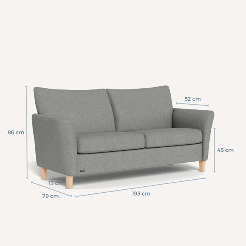 Fenice-graa-5-3 System+ 3 personers sofa Fenice grå stof